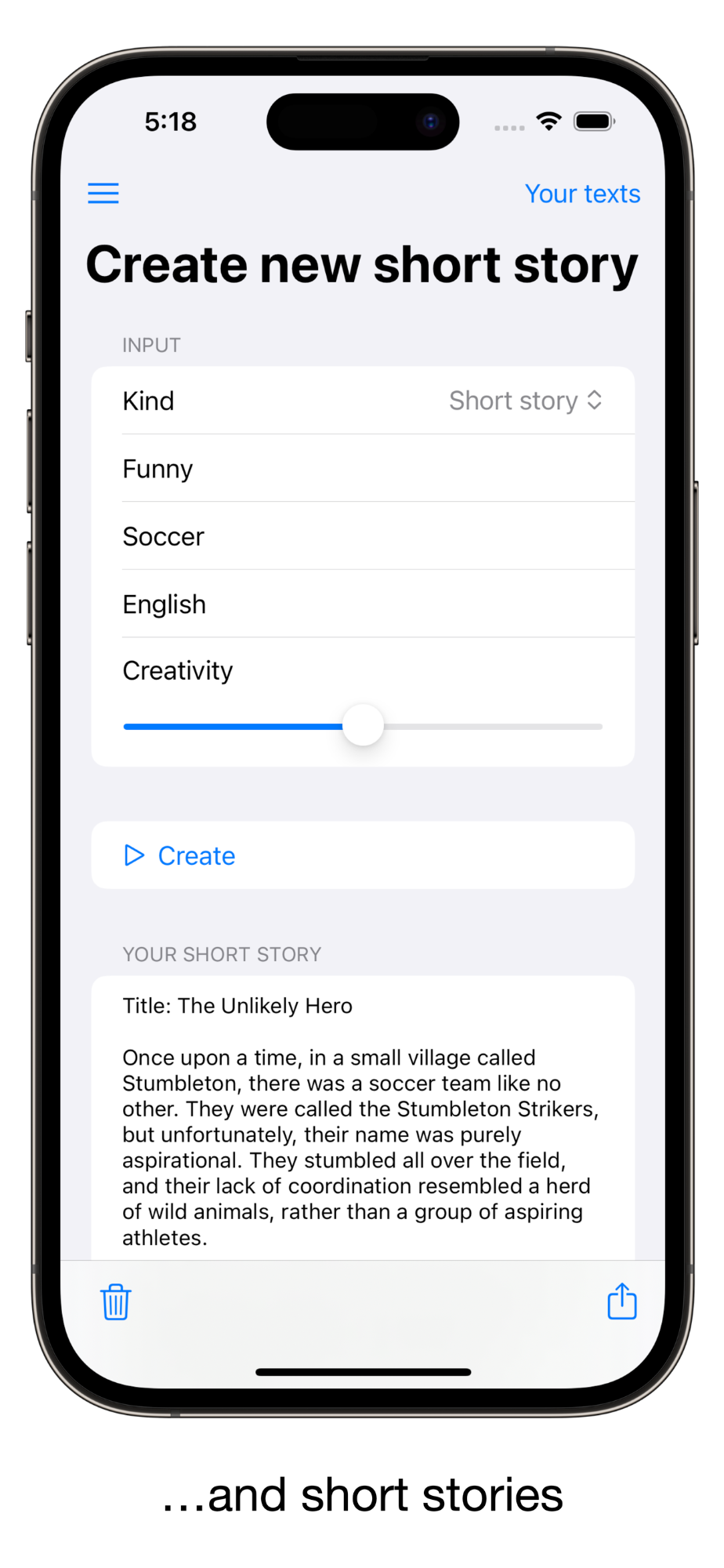 Short stories screenshot