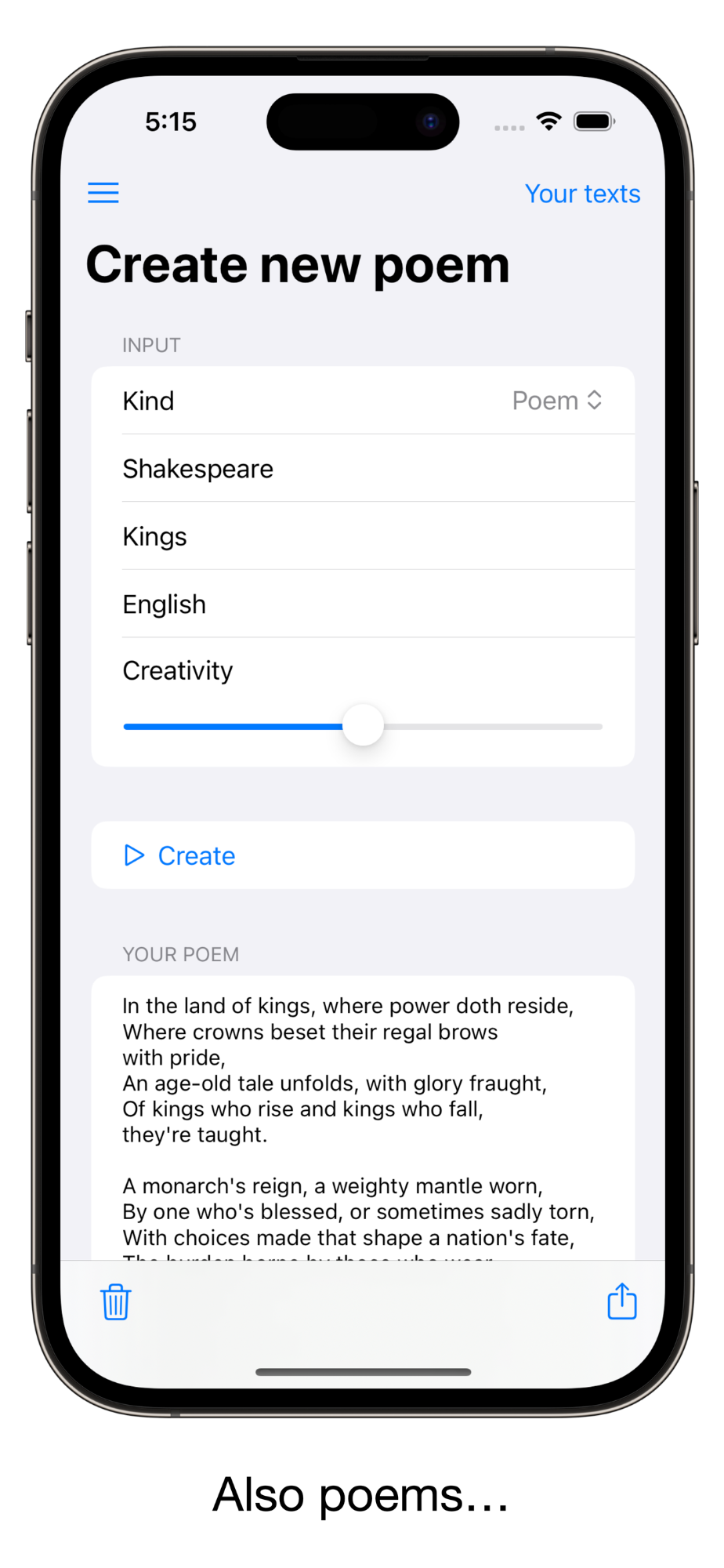 Create poems screenshot